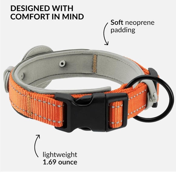 Air Tag Dog Collar - Reflective stitching & Orange - for medium size dogs - Picture 6 of 12